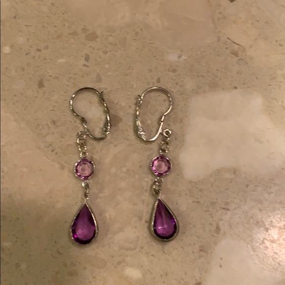 Silver and purple drop earrings - Picture 1 of 1